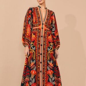 Farm Rio Red Nature Long Sleeve Maxi Dress – Size XS